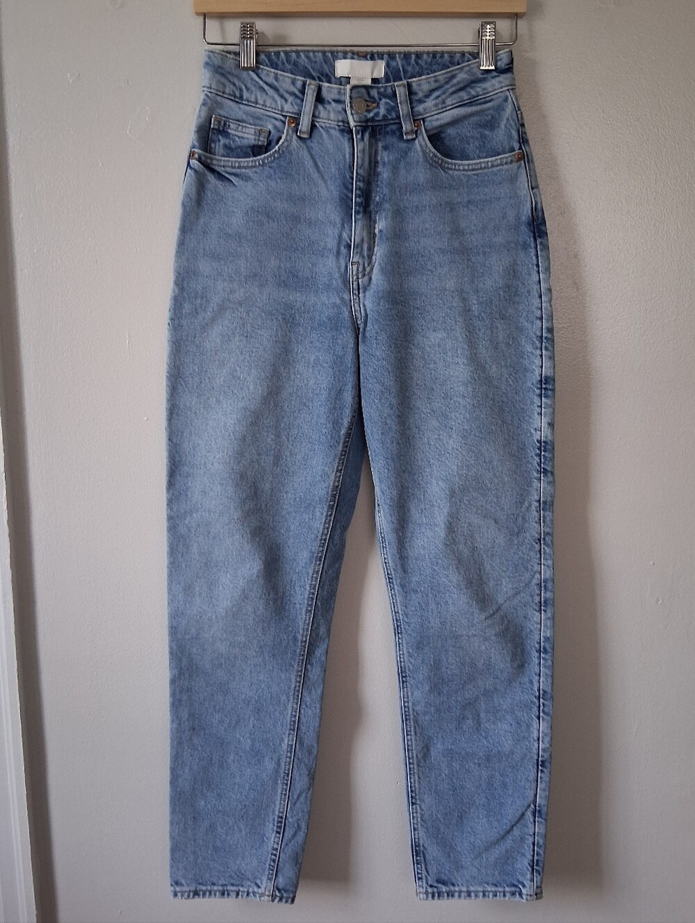 H&M Blue Straight Mom Jeans Cotton